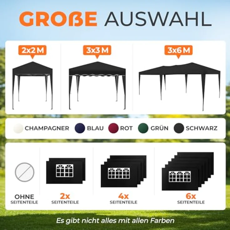 Faltpavillon 3x3 m - wasserdicht - mit 4 Seitenteilen, schwarz – Bild 9