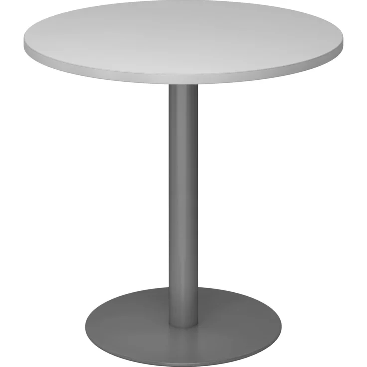 bümö Besprechungstisch, Esstisch klein, Tisch rund 80x80 cm in grau, Gestell: graphit - kleiner Rundtisch für 2 Personen mit Holz-Platte, Säule aus Metall, Konferenztisch, Bistrotisch, STF08-5-G – Bild 1