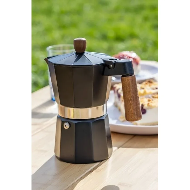 Holiday Travel Espressokocher Alu Campingkocher mit Holzgriff & Holzknauf
