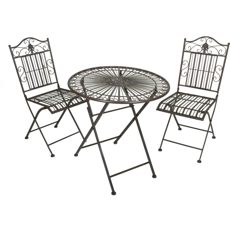 Balkonmöbel-Set TAMAS klappbar - Stahl, Schwarzbraun | Balkon-Set Gartenmöbel-Set Sitzgruppe für Balkon Balkonstuhl Balkontisch