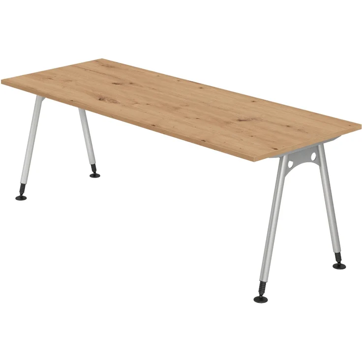 bümö manuell höhenverstellbarer Schreibtisch 200x80 cm in Asteiche - PC Tisch höhenverstellbar & groß, höhenverstellbarer Tisch Büro, großer Computertisch verstellbar, A-Serie, AS-20-R – Bild 1
