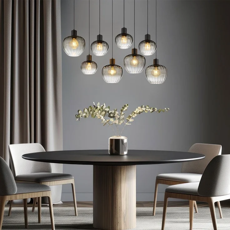 Hängeleuchte, schwarz, Glas rauchfarben, H 120 cm – Bild 5