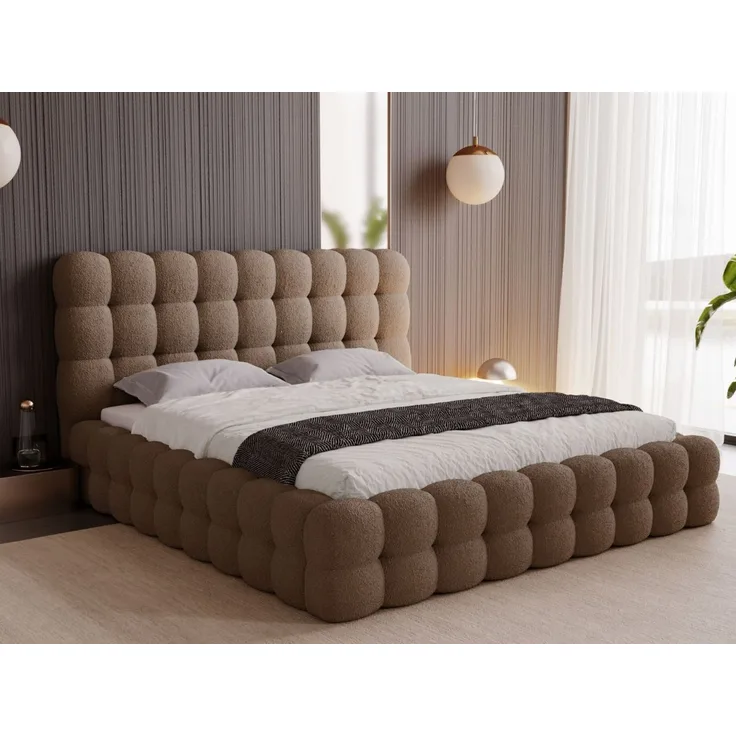 GRAINGOLD Twist Polsterbett 180x200, Doppelbett mit Bettkasten und Lattenrost, Bouclé-Stoff, Braun