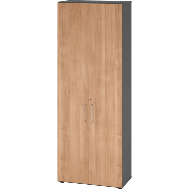 bümö Aktenschrank abschließbar, Büroschrank Holz 80cm breit in Graphit/Nussbaum - abschließbarer Schrank mit Aktenregal für's Büro & Arbeitszimmer, Büro Möbel Ordnerschrank mit Schloss, 968T6-G-N-BS