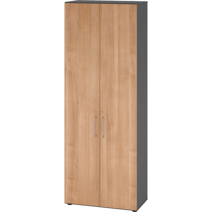 bümö Aktenschrank abschließbar, Büroschrank Holz 80cm breit in Graphit/Nussbaum - abschließbarer Schrank mit Aktenregal für's Büro & Arbeitszimmer, Büro Möbel Ordnerschrank mit Schloss, 968T6-G-N-BS