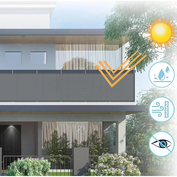 AXT SHADE Balkon Sichtschutz Wetterfest 90x500 cm Balkonverkleidung Balkonabdeckung Balkonbespannung Blickdichte Windschutz und UV-Schutz mit Kabelbinder für Balkongeländer-Anthrazit – Bild 2