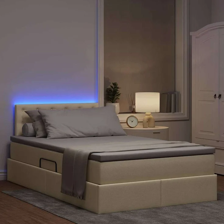 vidaXL LED-Speicherbett mit Matratze Creme 120 x 190 cm Stoff 3371260 – Bild 5