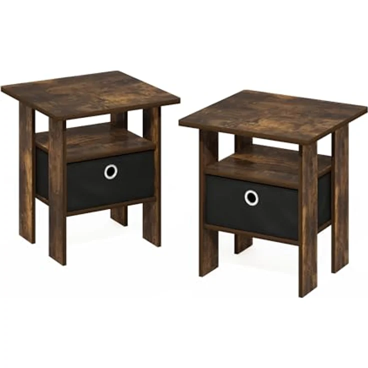 Furinno Andrey Beistelltisch mit Schublade, Bernsteinkiefer/Schwarz, 2er-Set – Bild 6