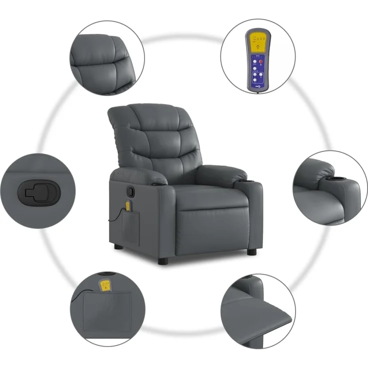 vidaXL Massagesessel Relaxsessel Grau Kunstleder 3206905 – Bild 5