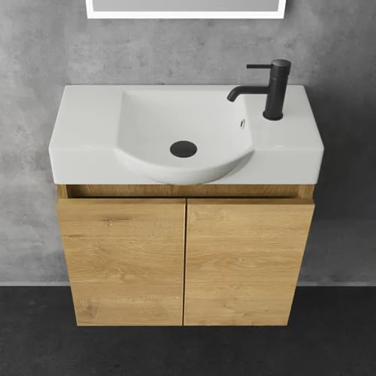 Alpenberger Badmöbel-Set Gäste WC Waschbecken mit Unterschrank 55 cm Breit, (Badezimmer Schrank, Waschtisch mit Unterschrank), Waschbeckenunterschrank mit Softclose Funktion – Bild 4