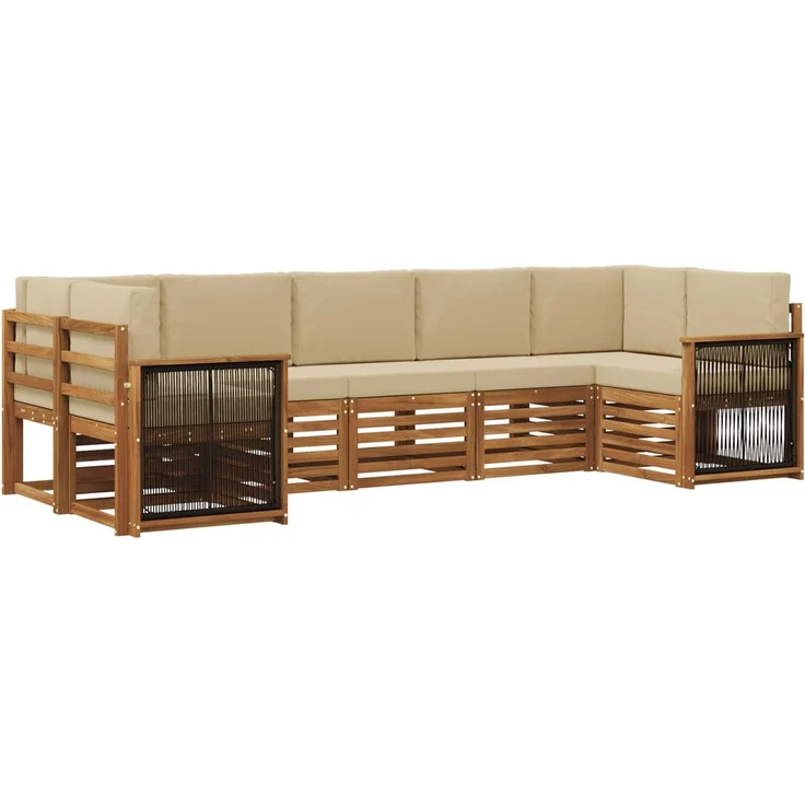 vidaXL Outdoor-Sofagarnitur 7 stk. 7-Sitzer Natur und Beige 3384804 – Bild 2