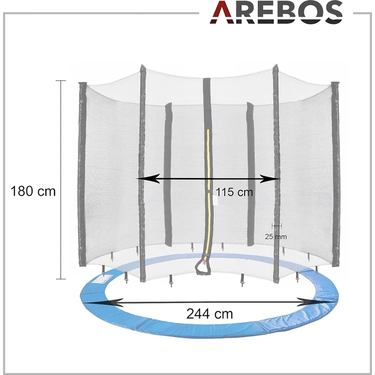 Arebos Trampolinnetz + Randabdeckung 244, 305, 366, 396, 430, 460 und 490 cm (Set, Randabdeckung + Netz 244 cm), 244 cm – Bild 7