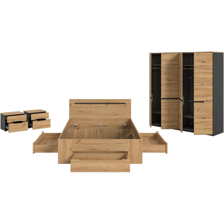Schlafzimmer-Set in Basalt grau Nachbildung und Artisan Nachbildung – Bild 2