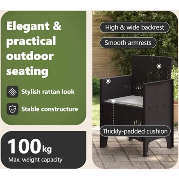 vidaXL Gartenstuhl mit Kissen 2 pcs Braun 53 x 49 x 85 cm Polypropylen 847455 – Bild 8