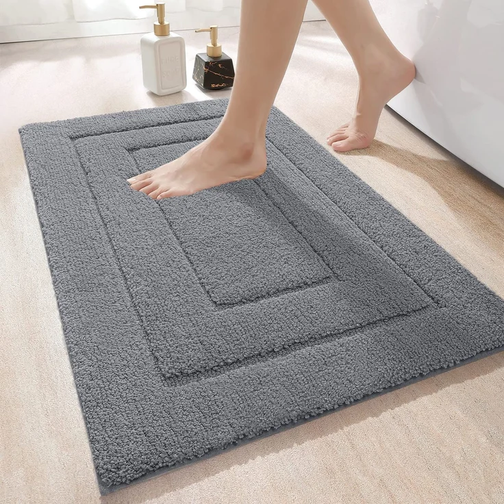 DEXI Badteppich rutschfeste,weicher Badezimmerteppich Wasserabsorbierend Badematte maschinenwaschbar Badvorleger für Dusche,Badewanne und Toilette - Grau,60x110 cm – Bild 1