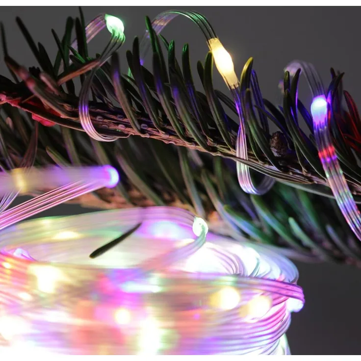 FHS LED-Lichterkette 100 LED multicolor | 10 cm LED-Abstand, 8 Funktionen & Timer | 50 cm Zuleitung, IP44 Batteriefach | für Innen & Außen, 3x AA Batterien