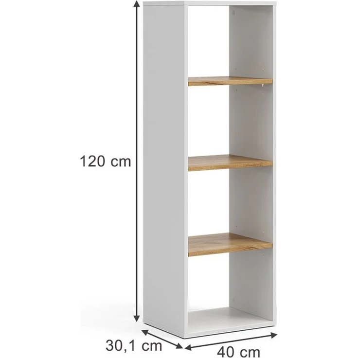 Bücherregal Tomy Weiß/Goldkraft Eiche 40 x 120 cm ,4 Fächer Vicco – Bild 2