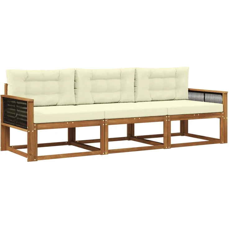 vidaXL Outdoor-Sofagarnitur mit Kissen 3 pcs Natur und Creme 3382303