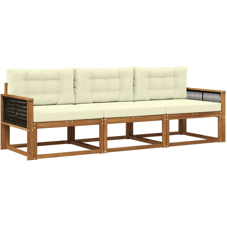 vidaXL Outdoor-Sofagarnitur mit Kissen 3 pcs Natur und Creme 3382303 – Bild 1