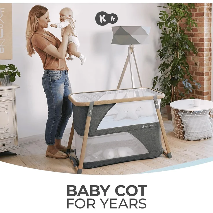 Kinderkraft Kinderreisebett 4 in 1 SOFI, Babybetten, Kinderbett, Baby Zustellbett, Reisebett mit Zubehör, mit Laufgitterfunktion, Modernes Design, Kleine Abmessungen nach Zusammenklappen, Grau – Bild 2
