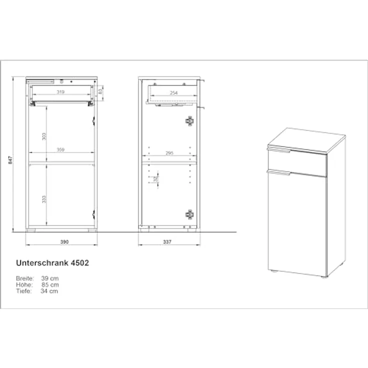Germania Schrank 6005-633 GW-MENEN, in Weiß/Navarra-Eiche-Nb, mit Schubladen- und Türdämpfung, FSC-Zertifiziert, 39 x 85 x 34 cm (BxHxT) – Bild 3