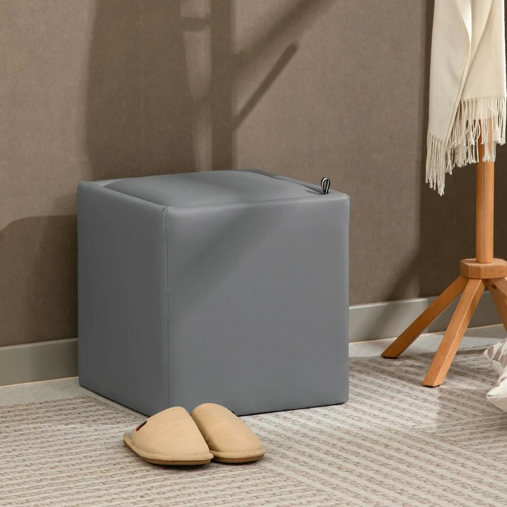 HOMCOM Sitzhocker, Kunstleder, MDF, Grau, 40L x 40B x 40H cm – Bild 2