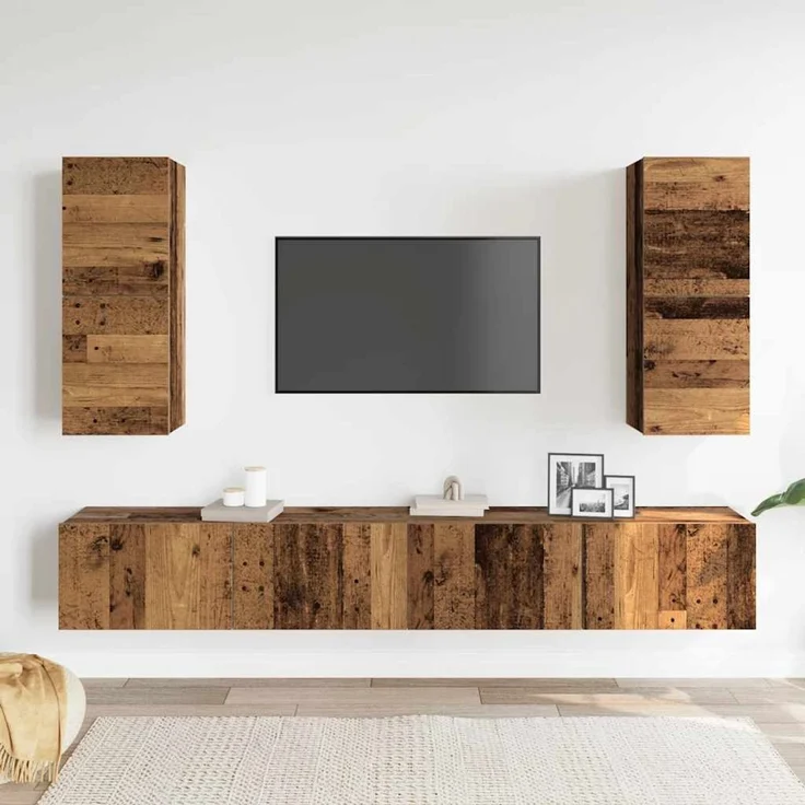 vidaXL 4-tlg. TV-Schrank-Set Wandmontage Altholz-Optik Holzwerkstoff 3329017 – Bild 2