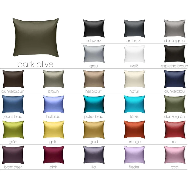 Mako-Satin / Baumwollsatin Bettwäsche uni / einfarbig dark olive Kissenbezug 80x80 cm – Bild 4