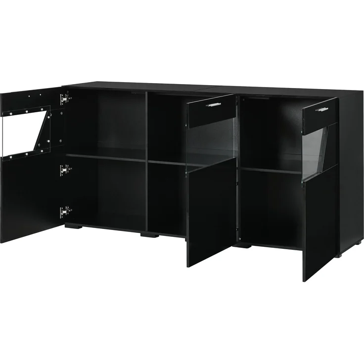 DESVIAE Sideboard Schwarz aus Spanplatte – 160x78x38 cm – 3 Türen, LED-Beleuchtung – Bild 5