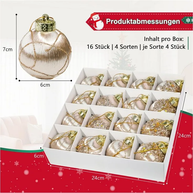 M&W DAS DESIGN Weihnachtsbaumkugel Christbaumschmuck Champagner Mini Outdoor Weihnachten 6CM