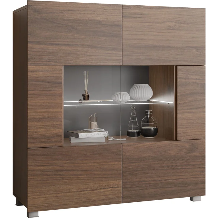 Kommode Calabrini BR01 (Farbe: Nuss Warmia, mit weißer LED Beleuchtung) – Bild 1