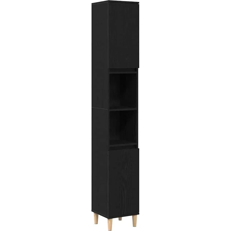 vidaXL Badezimmerschrank mit Tür Schwarz Eichen-Optik 30 x 30 x 190 cm 862805 – Bild 1
