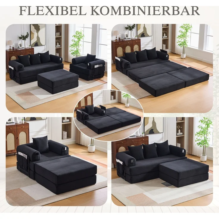 ZUBALIYA Ecksofa 94x67 cm, mit Ablageflächen, mit Cordbezug, mit breiten Armlehnen, modular aufgebaut, mit Schaumstoffpolsterung – Bild 5