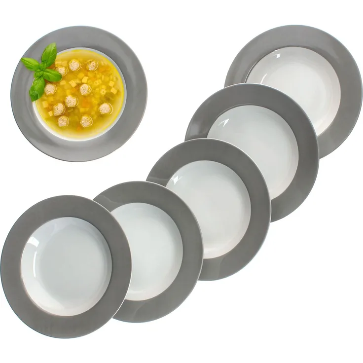 6er Set Variant Grau Suppenteller bunt tiefe Teller Pasta Salat Müsli 6 Personen