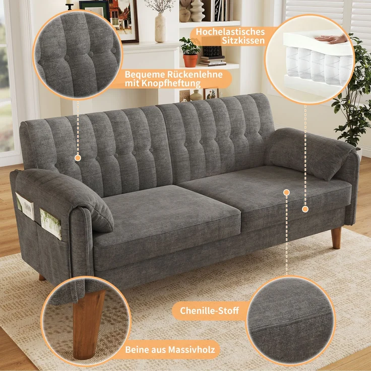 2-Sitzer Sofa 161,5 x 79 x 83,5 cm aus Chenille mit Massivholzbeinen – Bild 8