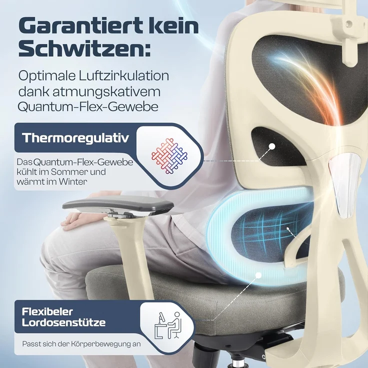 CLOUVOU ProSeat Bürostuhl Ergonomisch [TESTSIEGER] Schreibtischstuhl 100% individuell einstellbar | Büro Stuhl & Gaming Stuhl | Computerstuhl Home Office Chair Ergonomic | Drehstuhl 150 kg – Bild 5