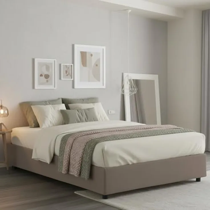 Talamo Italia - Maria Doppelbett, Bettkasten mit Stoffbezug, 100 % Made in Italy, Öffnung vorne, geeignet für Matratze 160x200 cm, Taupe