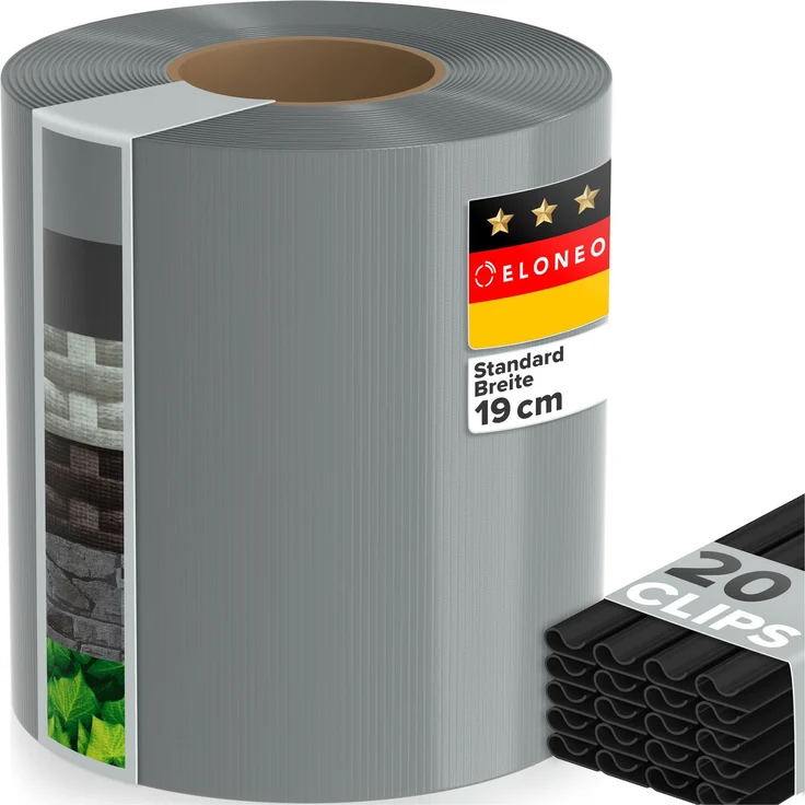ELONEO PVC Sichtschutzstreifen für Doppelstabmattenzaun, 35m x 19cm, 1er-Set Hellgrau – Bild 1
