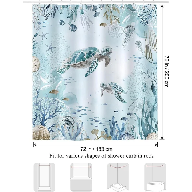 Duschvorhang Meeresschildkröte Blauer Ozean 180x200cm Anti-Schimmel Polyester – Bild 6