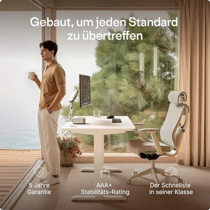 Höhenverstellbarer Schreibtisch - Höhenverstellbar Elektrisch mit Flüsterleisem Dual-Motor & Touchscreen - Hohe Tragfähigkeit - Stehtisch von Desktronic, Weiß + Weiß, 160x80 cm – Bild 3