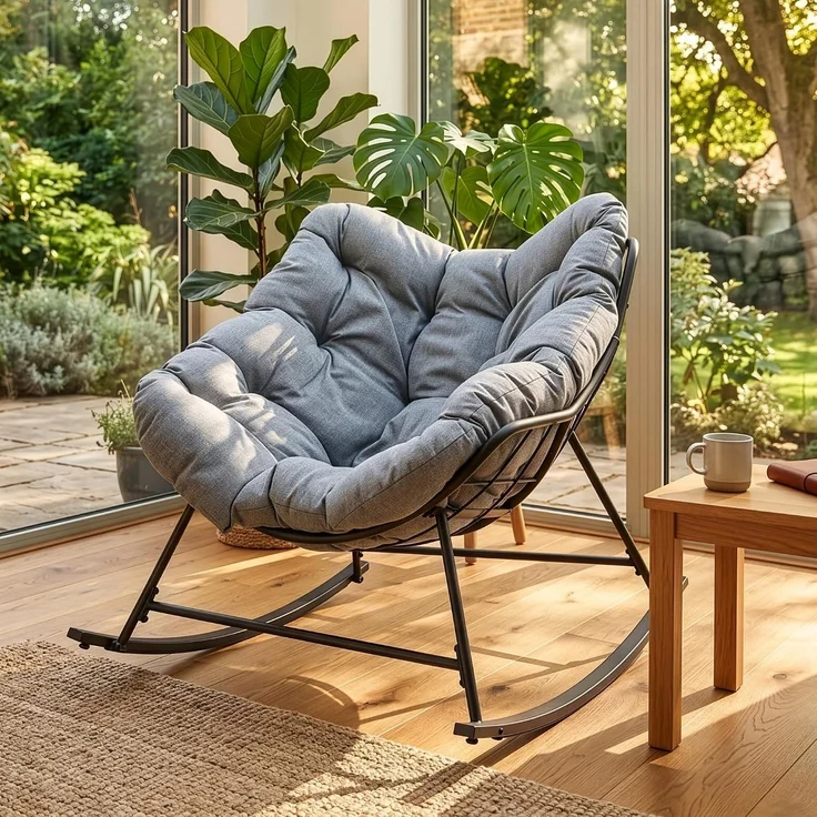 Korb-Schaukelstuhl Villeneuve 85x90x91 cm Schwarz/Grau [en. casa] – Bild 5