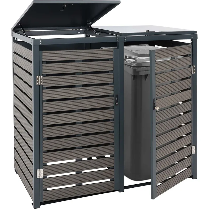 2er Mülltonnenverkleidung HWC-K14, Mülltonnenbox Mülltonnenabdeckung, 119x134x84cm WPC Metall 78kg ~ anthrazit