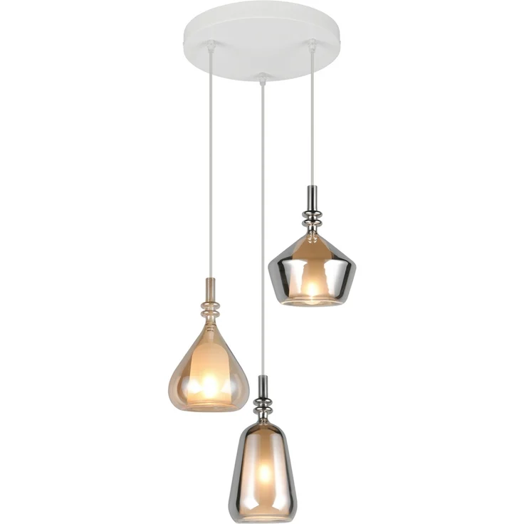 LED Cluster Pendelleuchte 3-flammig Glas Bernstein & Chrom verspiegelt, Ø 35cm – Bild 2