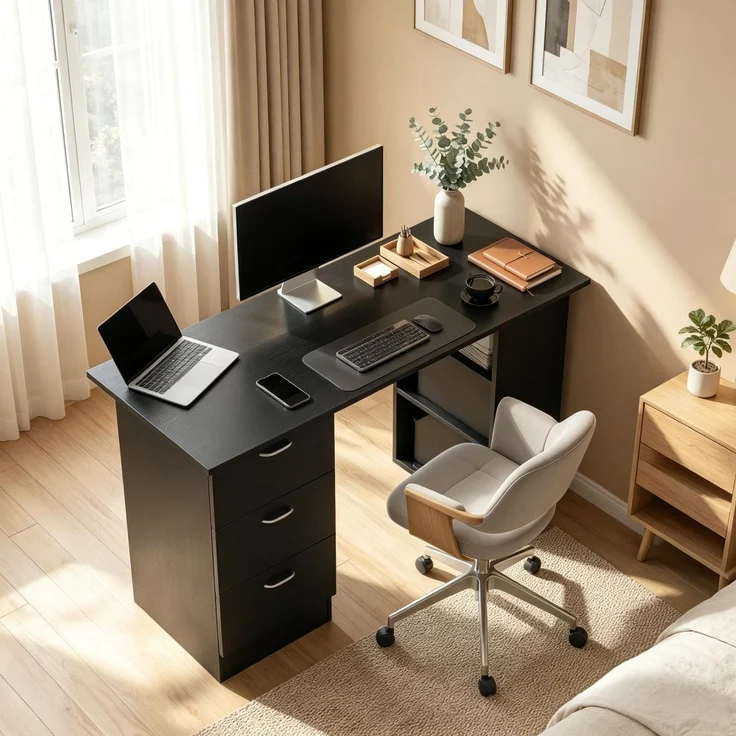 Computer Schreibtisch,Funktionales Büro Schreibtisch,Schlafzimmertisch,Spieltisch(nur mit Spieltisch)--Schwarz--120x49x72cm--YOUDENOVA – Bild 1