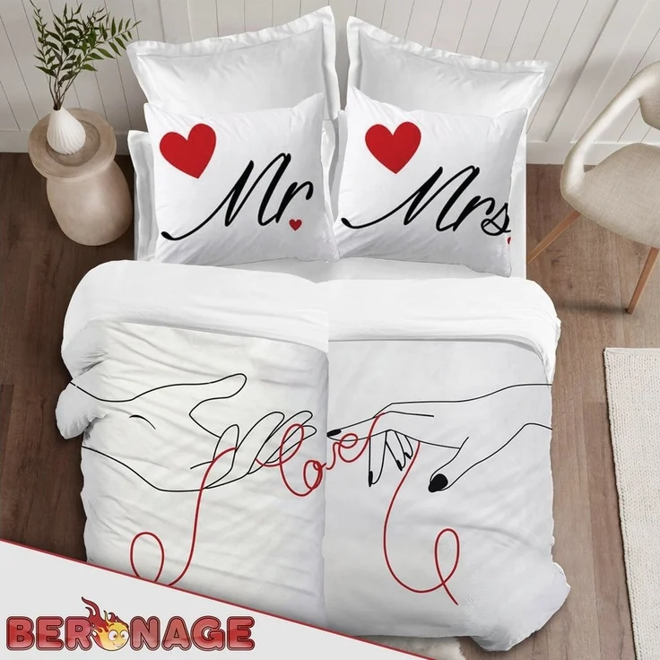 BERONAGE Partnerbettwäsche Mr. & Mrs. Partnerbettwäsche 2 Bettwäsche-Sets, 4 teilig, 135x200 + 80x80 cm – Bild 3