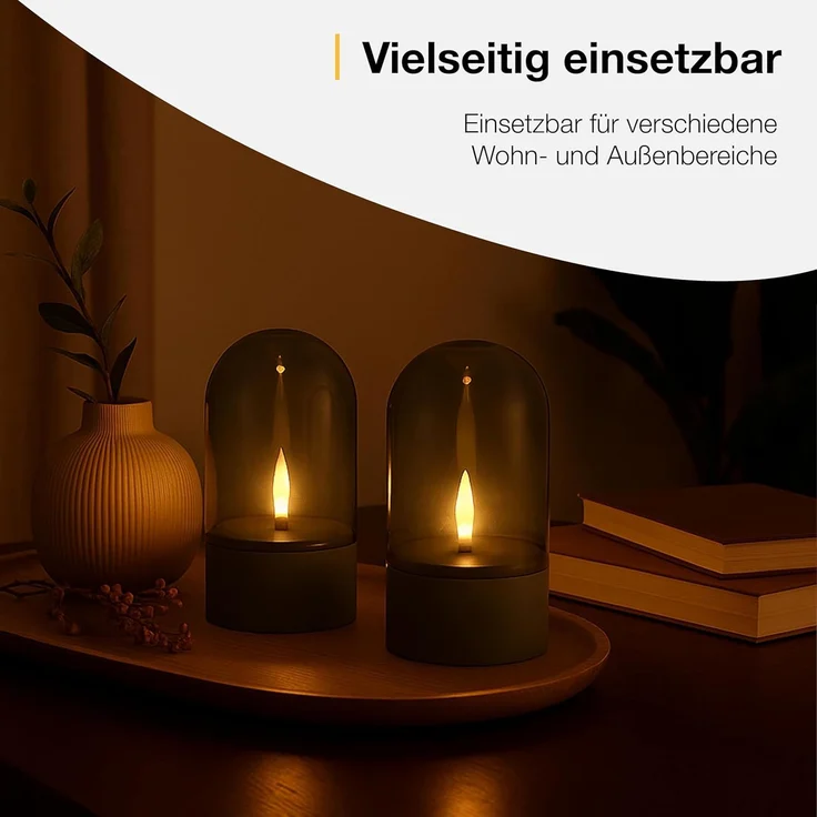 Brilliant LED Tischleuchte Illusion, LED fest integriert, LED-Kerzen Tischleuchten 2er-Set, 16x8 cm, Rauchglas, 2500 K, grau – Bild 7