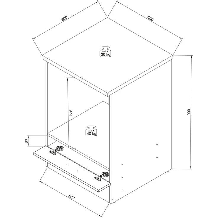 EDDY Moderner Herdumbauschrank in Weiß matt, Metallic Grau - Geräumiger Küchenschrank mit viel Stauraum - 60 x 90 x 60 cm (B/H/T) – Bild 8
