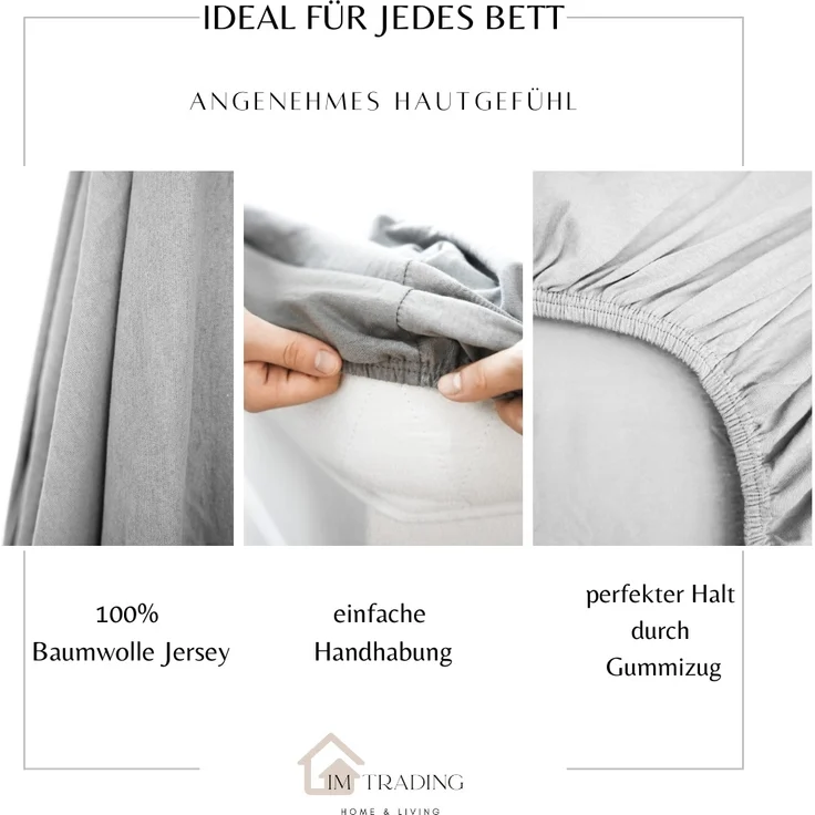 Jersey Spannbettlaken 100% Baumwolle 140-160x200 cm + 25 cm Rundumgummizug Blau – Bild 8