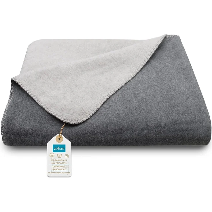 ZOLLNER Kuscheldecke in Wendeoptik, 150x200 cm, grau-hellgrau – Bild 1