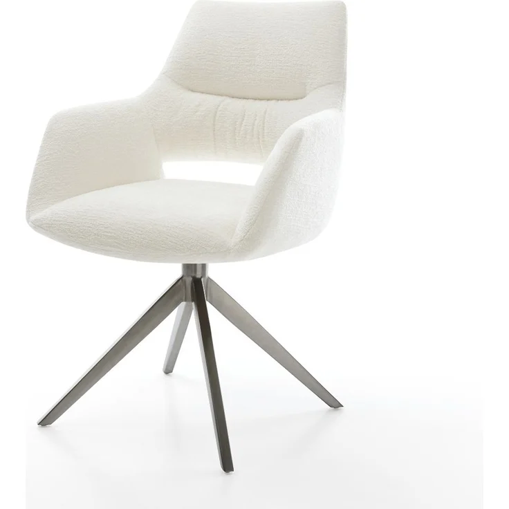 Drehstuhl Yago-Flex mit Armlehnen Bouclé Soft Beige Kreuzgestell breit Graphit 360° drehbar Wippfunktion Taschenfederkern – Bild 1